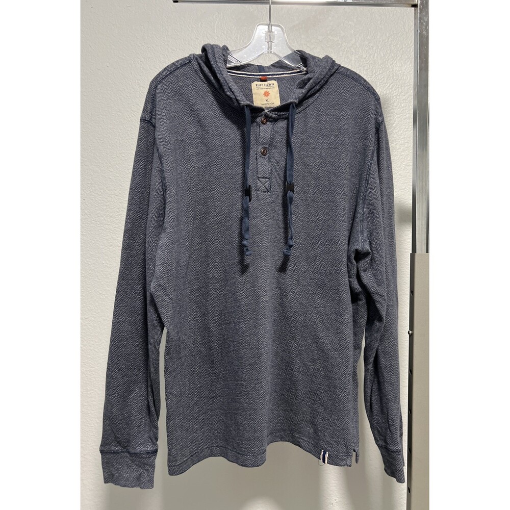 RuffHewn Mens XL Blue Heathered Cotton Henley Hoodie Long Sleeve Pullover Shirt